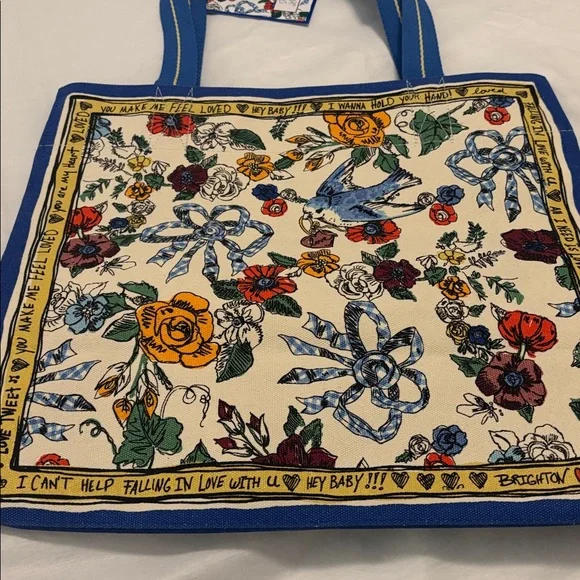 Brighton Yellow & Blue Tied with Love Tote large size floral nature motif NWT - Picture 3 of 8